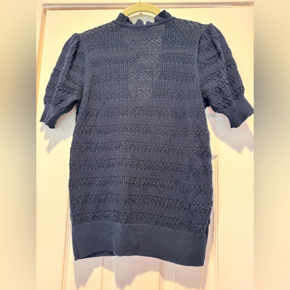 LOFT Pointelle Tie Neck Sweater Tee - Blue - Medium - Picture 5 of 7